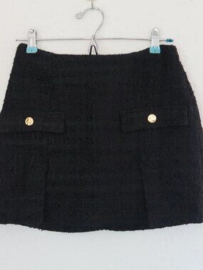 Zara Black Tweed Mini Skirt Size M